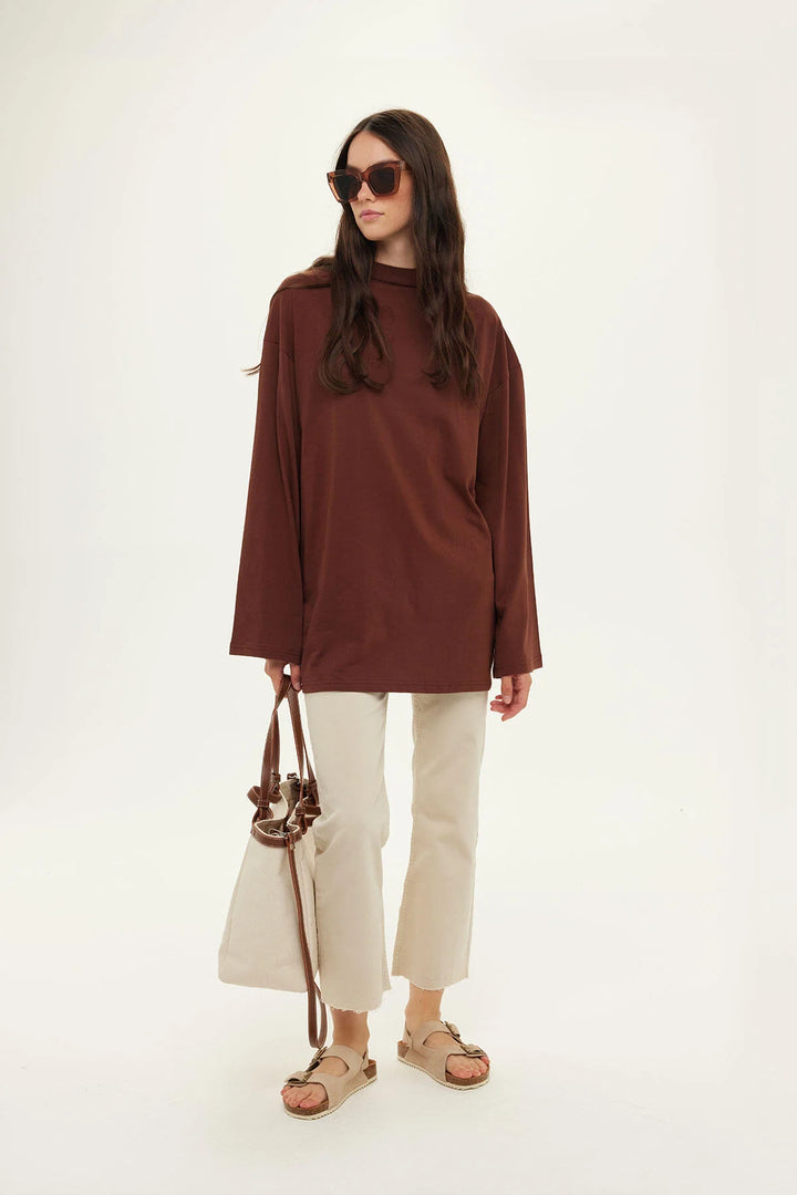 T-shirt Oversize Manches Longues – Marron