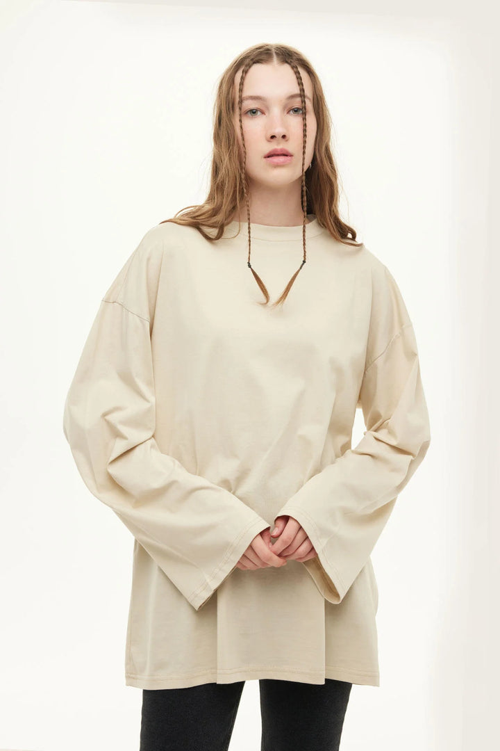T-shirt Oversize Manches Longues – Beige