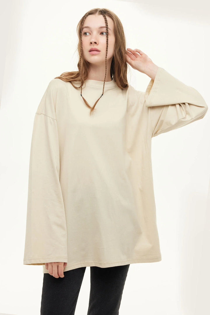 T-shirt Oversize Manches Longues – Beige