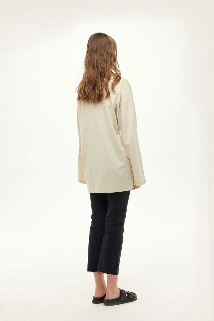T-shirt Oversize Manches Longues – Beige