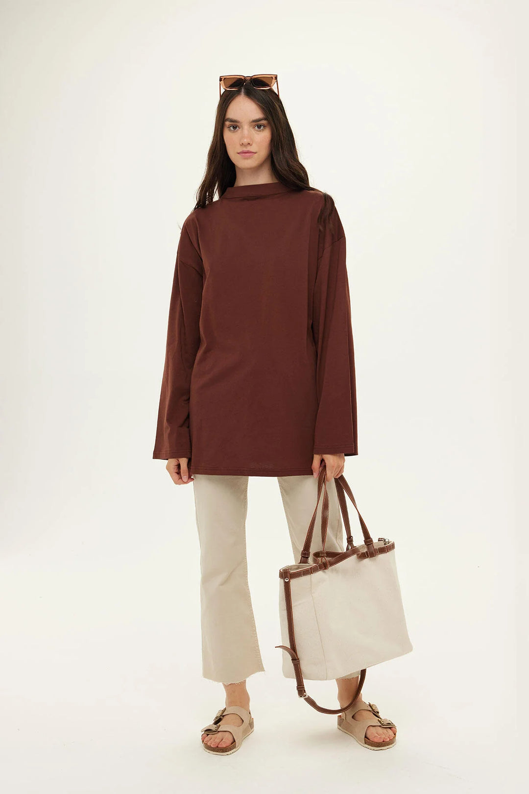 T-shirt Oversize Manches Longues – Marron