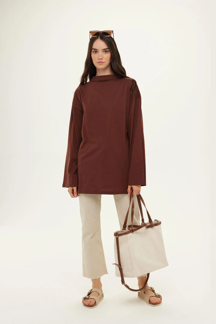 T-shirt Oversize Manches Longues – Marron