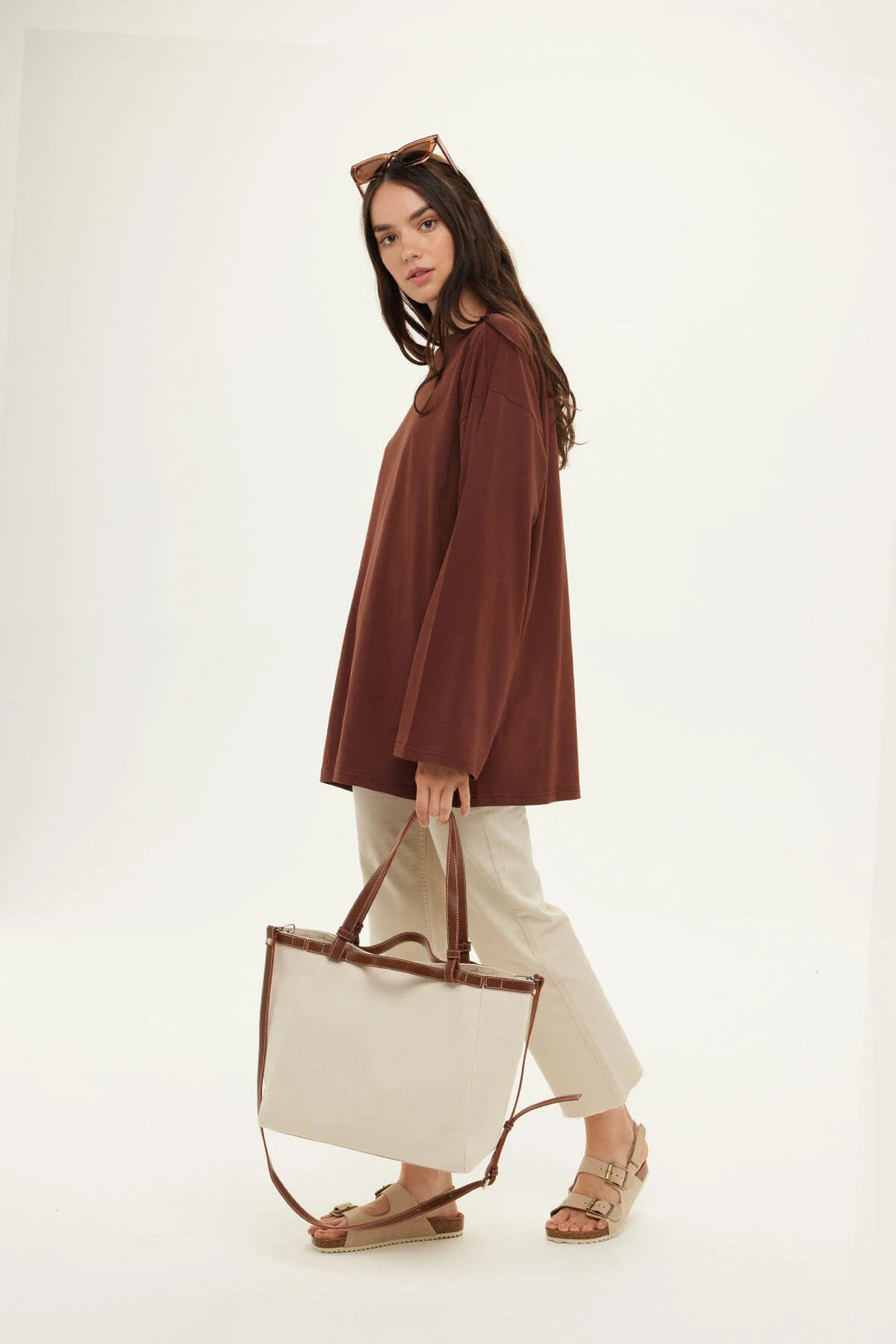 T-shirt Oversize Manches Longues – Marron