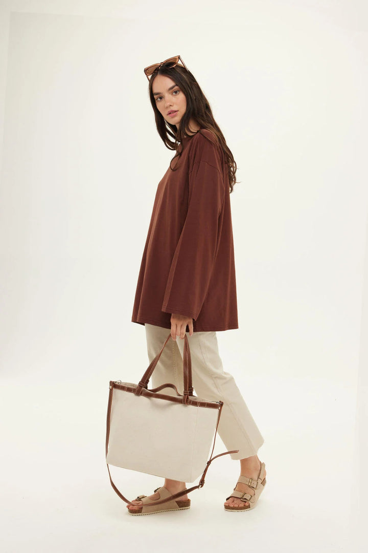 T-shirt Oversize Manches Longues – Marron
