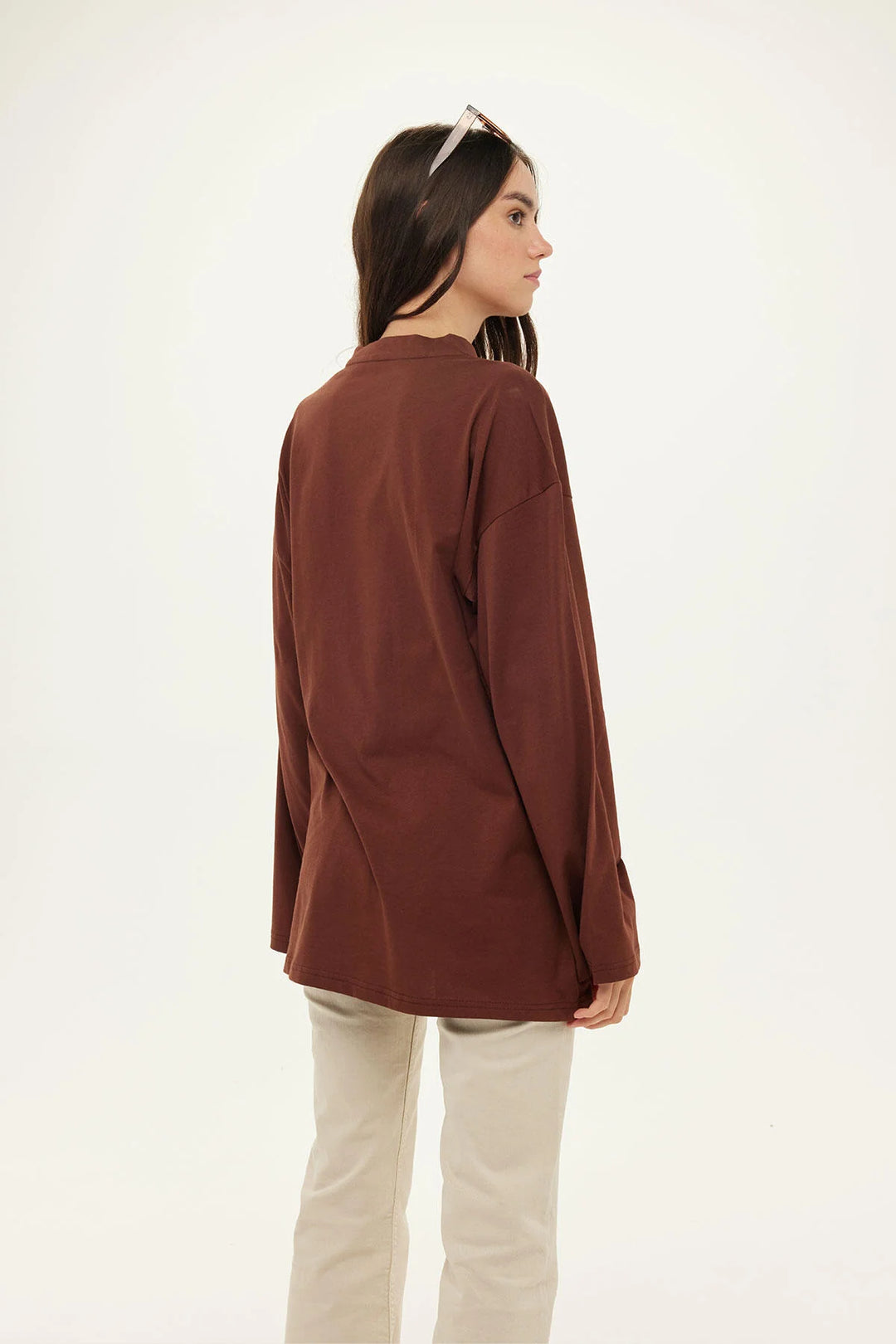 T-shirt Oversize Manches Longues – Marron