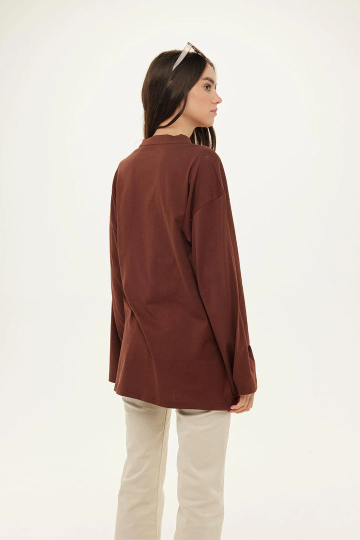 T-shirt Oversize Manches Longues – Marron