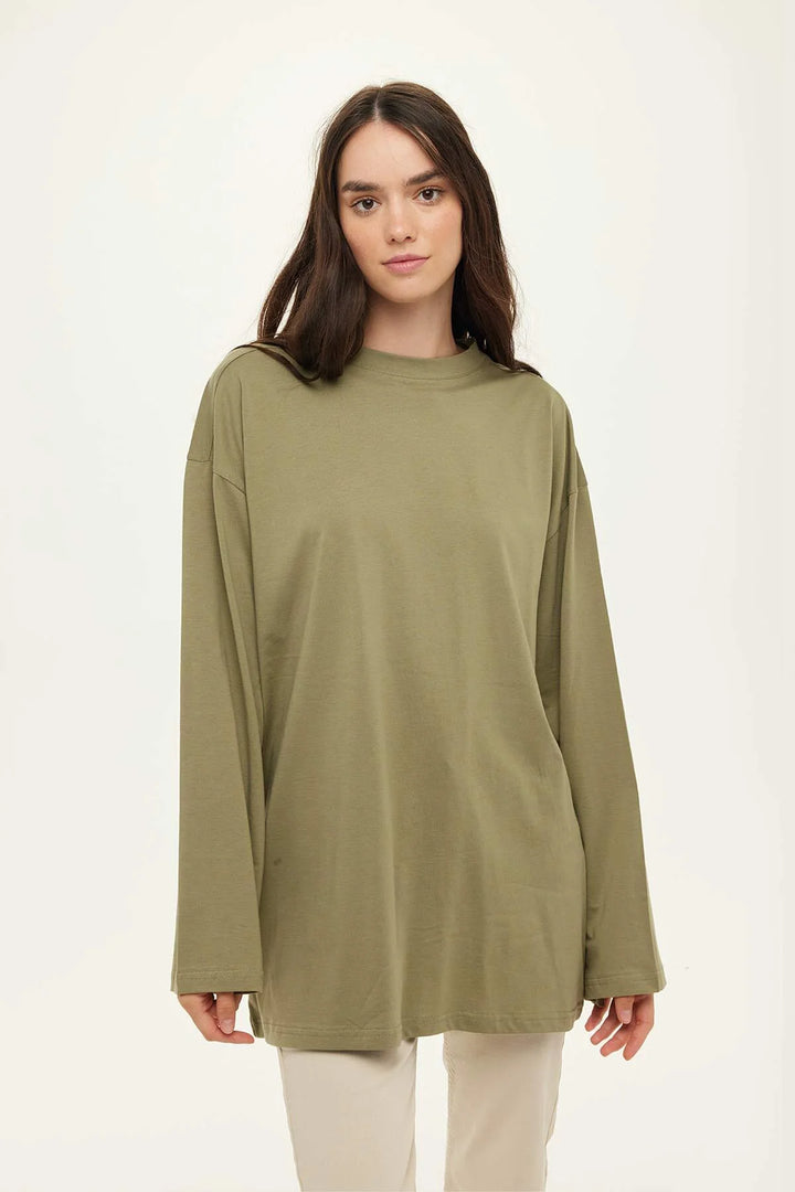 T-shirt Oversize Manches Longues – Kaki Clair
