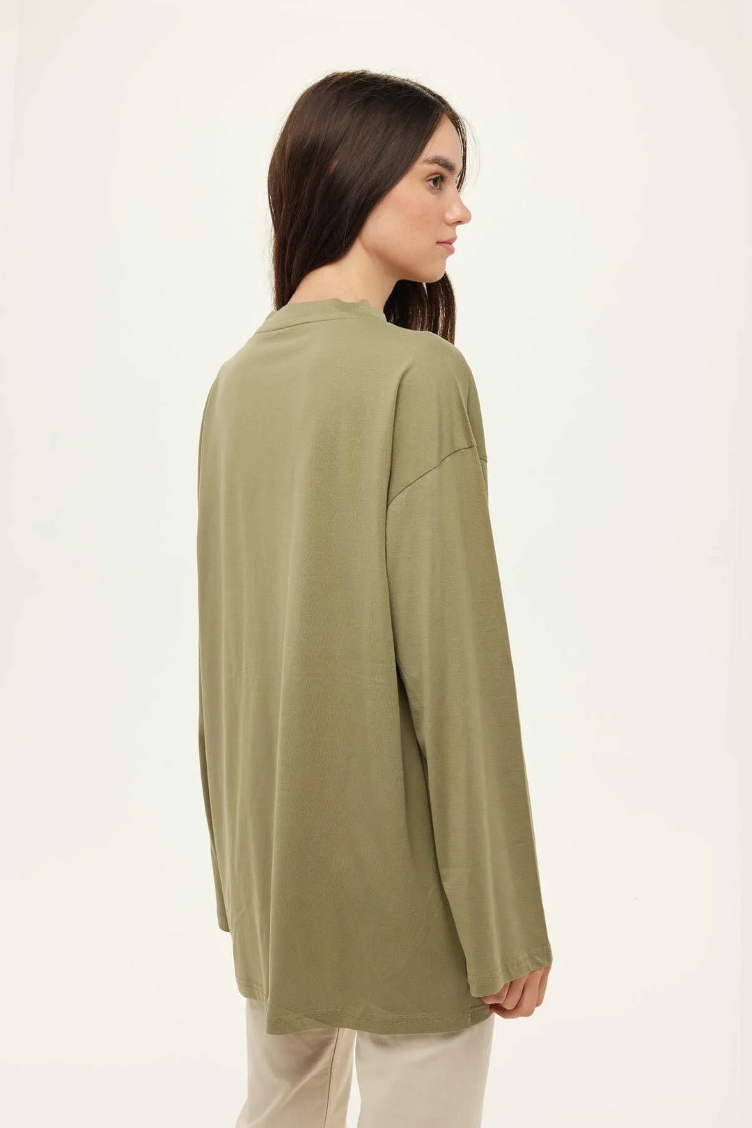T-shirt Oversize Manches Longues – Kaki Clair